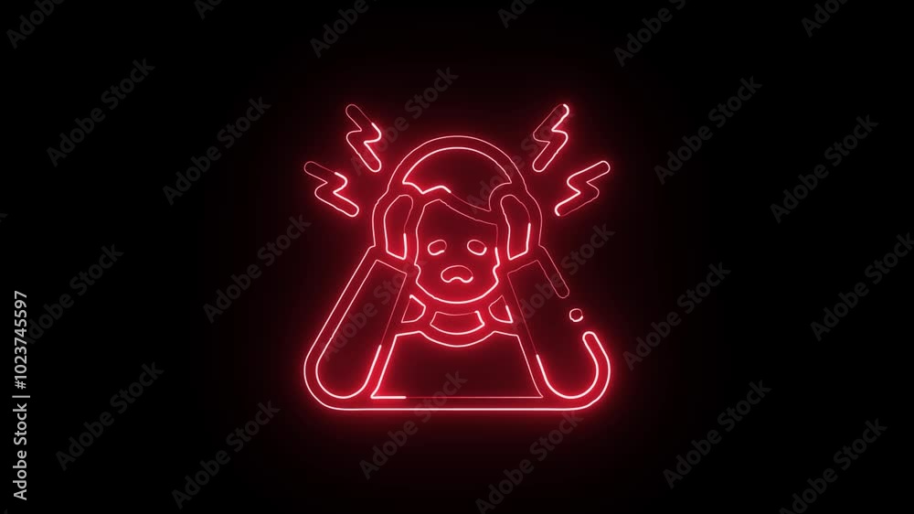 Glowing neon Fear icon isolated on black background. HD Video motion graphic animation Glowing neon Fear icon isolated on black background. HD Video motion graphic animation