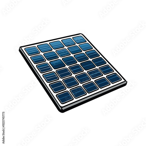 Vector illustration of a solar cell panel, with a blue and white color scheme, isolated on a white background.