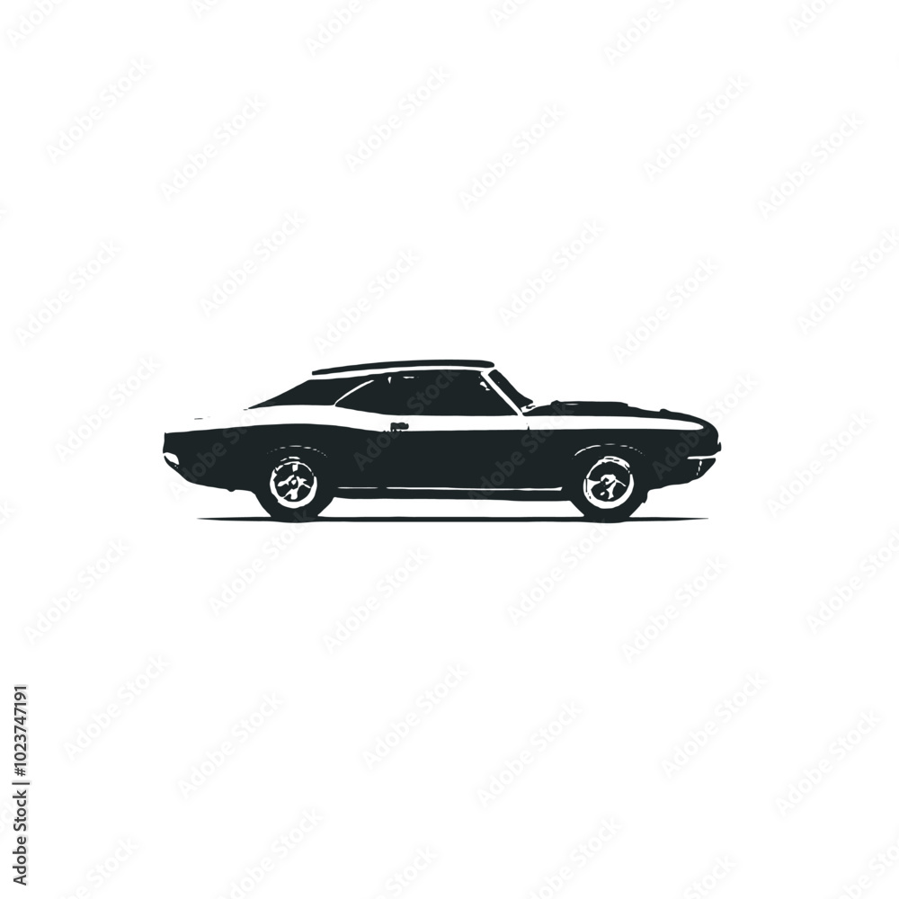 Fototapeta premium A black classic muscle car with a sleek, sporty design and chrome accents