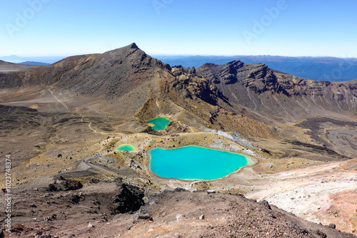 Picturesque Emerald Lake at the Volcanic Plateau of Mt. Tongariro at Tongariro Alpine Crossing in New Zealand photo