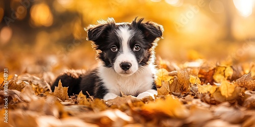 border collie puppy in the fall