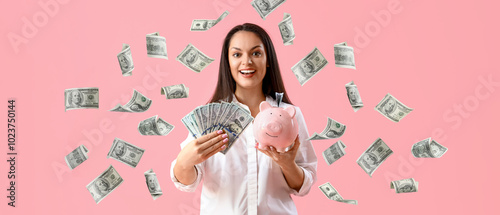Young woman with dollar ban...