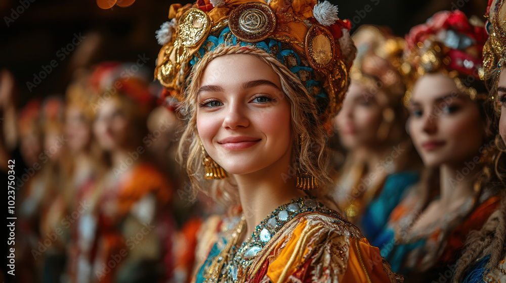 Fototapeta premium A smiling girl dressed in traditional attire, radiating joy and warmth during Hanukkah celebrations.