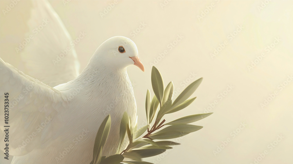The dove from the Bible carrying an olive branch, symbolizing peace, a biblical event from Christianity and Noah's Ark. The dove from the Bible carrying an olive branch, symbolizing peace, a biblical event from Christianity and Noah's Ark.