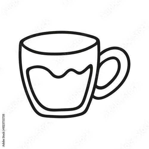 Simple hand drawn coffee cup or tea, americano or cappuccino. Kitchen utensils doodle illustration