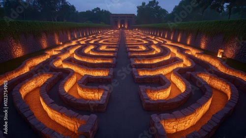 Haunted Pompeii-themed mazes set up for children to explore during the Halloween festival selective focus - A spooky adventure through history - whimsical - Fusion - Festival groun photo