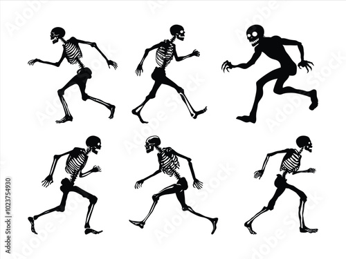 Running Skeleton Silhouettes – Halloween Creepy Skeleton Figures in Motion.