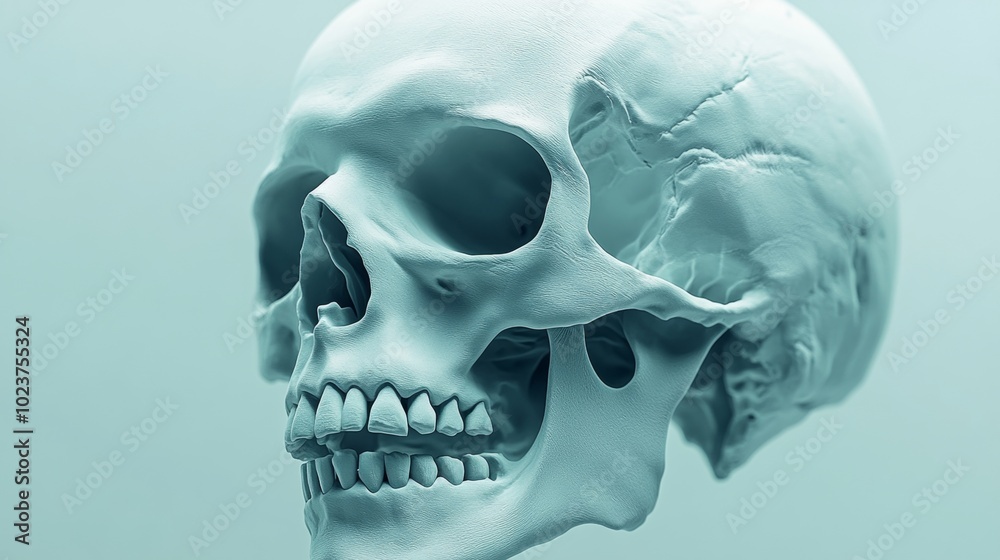A white skull with a blue background A white skull with a blue background
