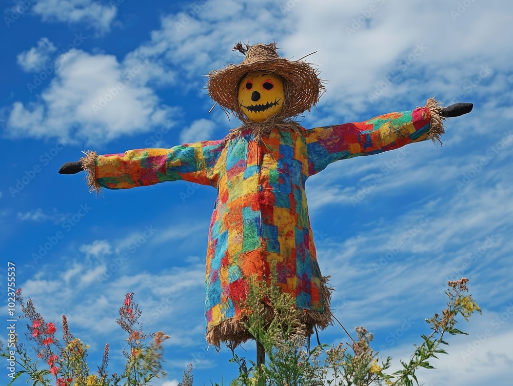 Fototapeta premium Scarecrow under a blue sky