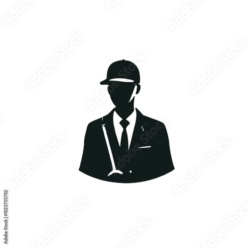 A silhouette of a man wearing a hat and holding a magnifying glass, 