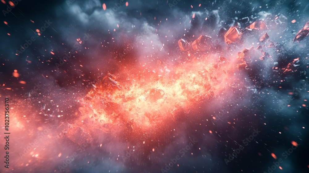 A fiery explosion in space with a lot of debris A fiery explosion in space with a lot of debris