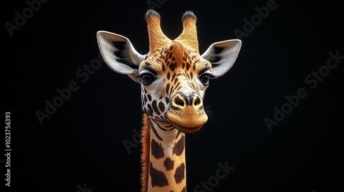 A giraffe is staring at the camera with its mouth open