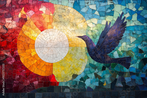 A vibrant mosaic symbolizing peace and harmony through color and nature photo