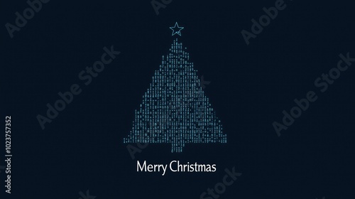 Minimalist Christmas tree design created from binary code for IT professionals celebrating the holiday season with a modern twist