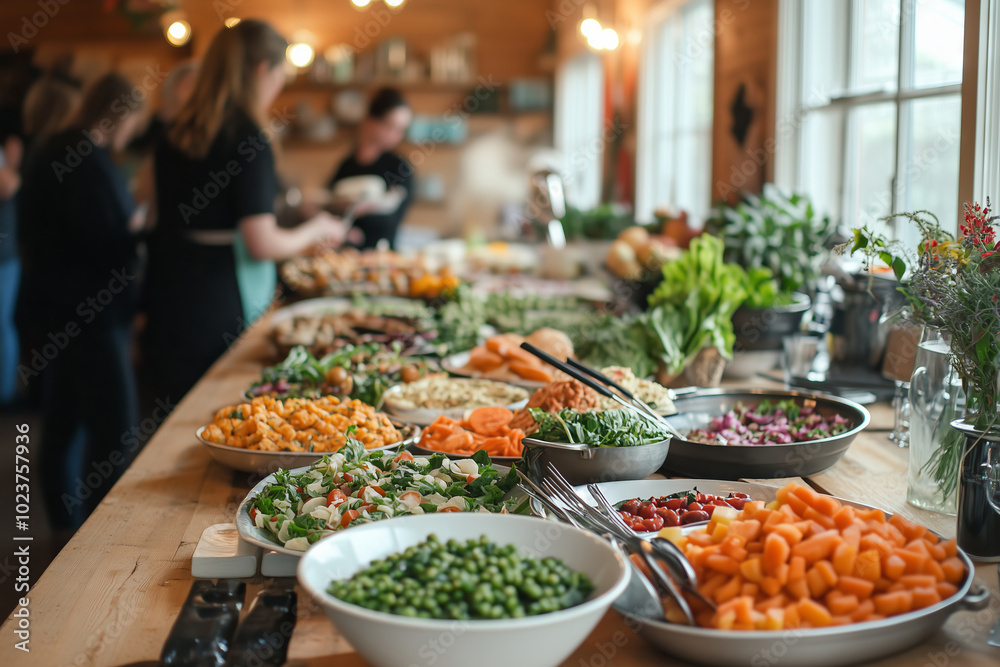 Obraz premium A vibrant community gathering celebrating vegetarian cuisine and healthy living