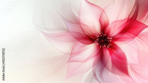 A delicate, translucent pink and red flower with a blurred background.