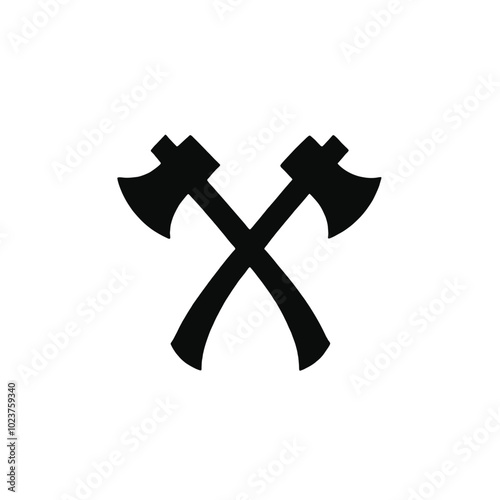 Two crossed black axes or hatchets, a simple black and white graphic symbol