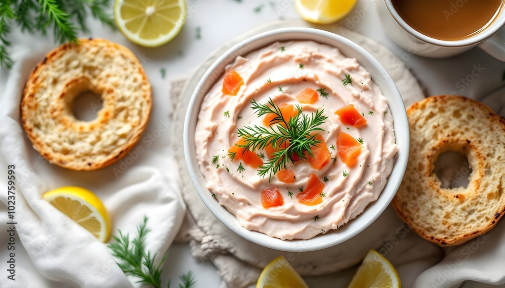 Creamy Lox Spread with Fresh Dill and Bagel Slices (Jewish Cuisine) Creamy Lox Spread with Fresh Dill and Bagel Slices (Jewish Cuisine)
