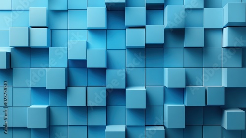 Abstract blue cubes forming a layered grid structure, futuristic design. 