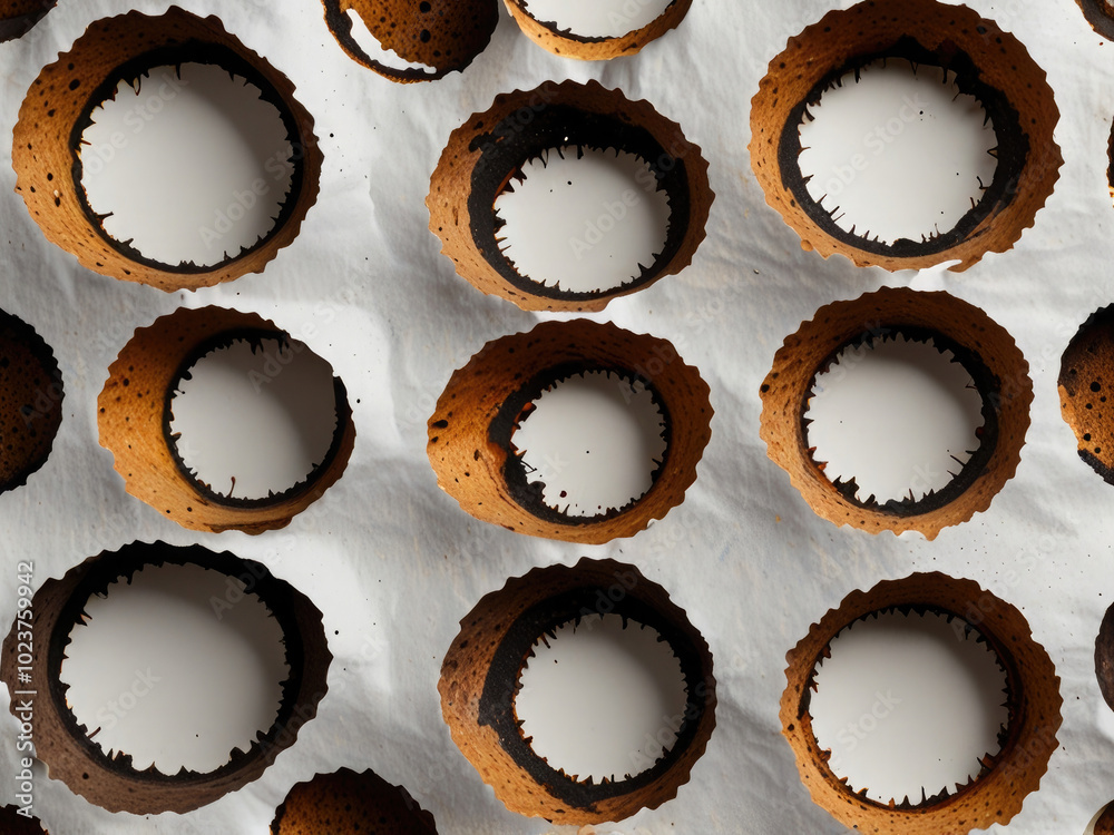 Collection of burnt holes in piece of paper isolated on white background Collection of burnt holes in piece of paper isolated on white background
