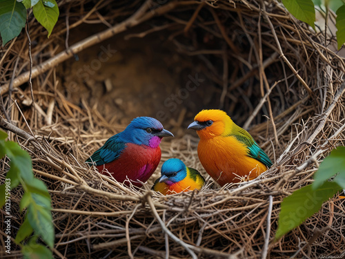 Beautiful birds in nest photo