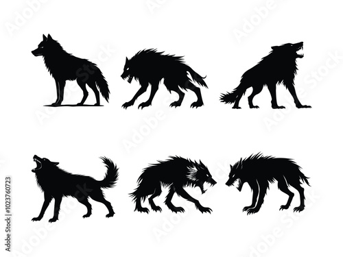 Werewolf Silhouette Set for Halloween and Horror Designs photo