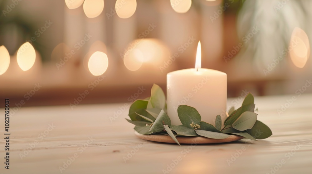 A close-up of an Advent wreath with greenery on wooden table in cozy setting A close-up of an Advent wreath with greenery on wooden table in cozy setting