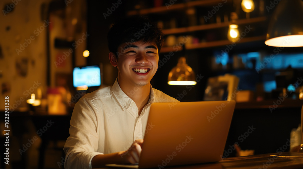 Fototapeta premium Dedicated Business Owner Smiling While Managing Tasks