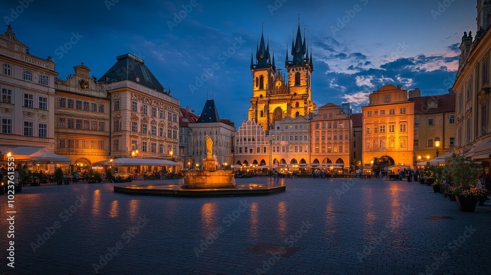 Beautiful Evening in a Historic European Square Beautiful Evening in a Historic European Square