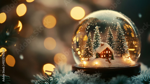 A glowing snow globe with a...
