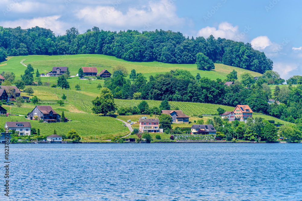 Waterview on Swiss village near Lucerne, Switzerland.