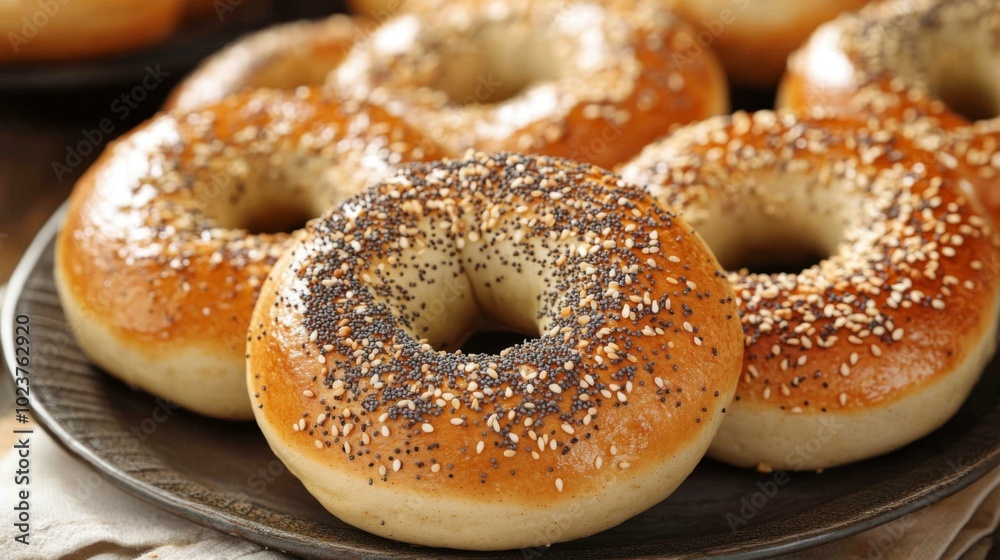 Freshly Baked Bagels with Tasty Seasoning and Textures