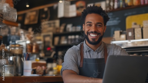 Business Owner Smiling While Engaging with Customers Online