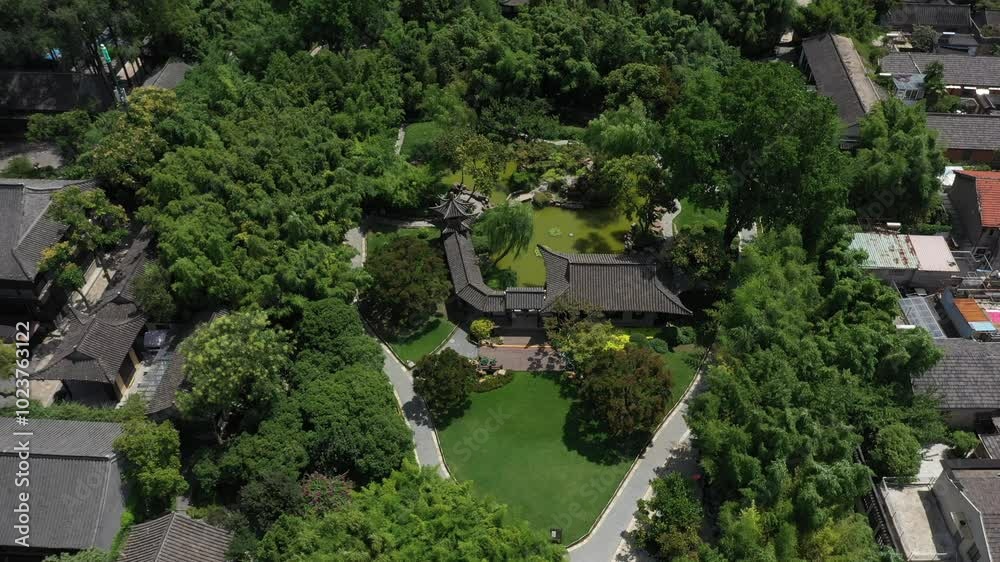 Aerial view of Yangzhou city and ancient architecture in China