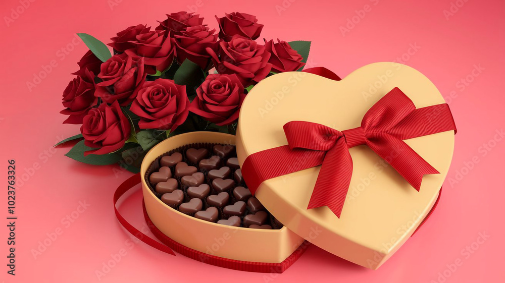 Heart Shaped Chocolate Box with Red Roses for Valentine s Day Gift Heart Shaped Chocolate Box with Red Roses for Valentine s Day Gift
