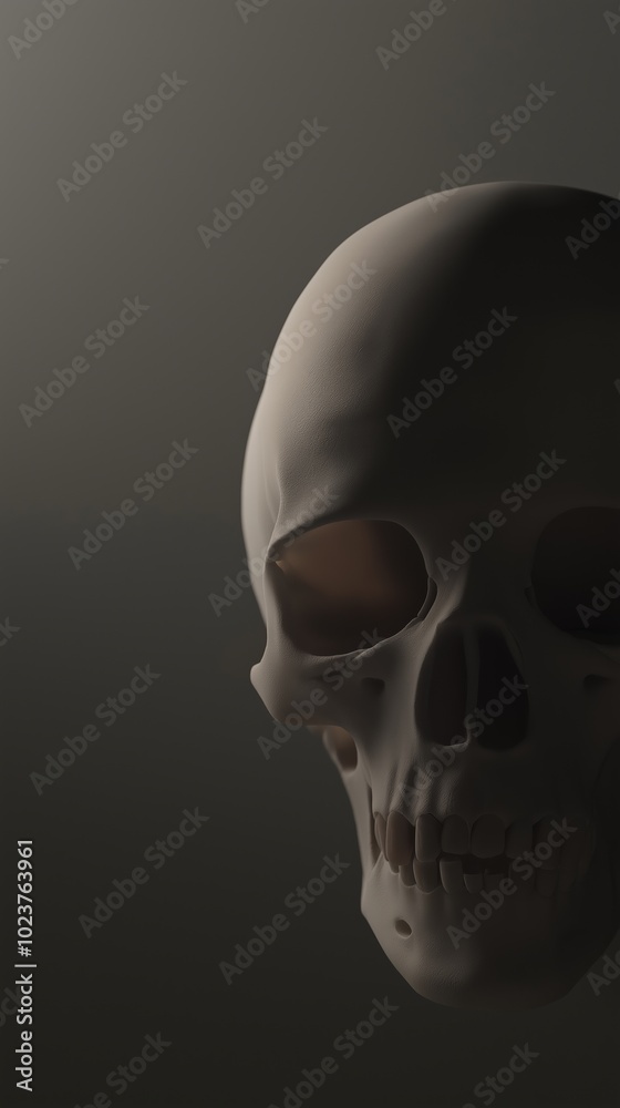 Human skull in shadow, with low lighting Human skull in shadow, with low lighting