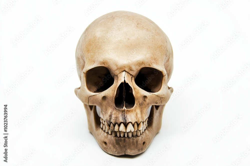Aged human skull isolated on white background