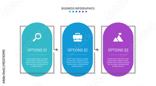 Horizontal progress bar featuring 3 arrow-shaped elements, symbolizing three six stages of business strategy and progression. Clean timeline infographic design template. Vector for presentation