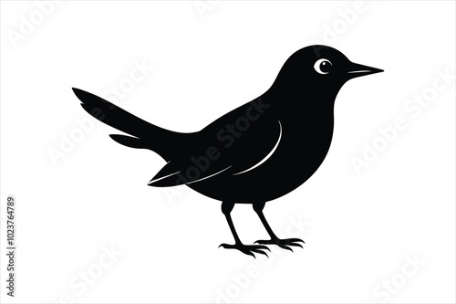  Thrush bird silhouette black vector art illustration.