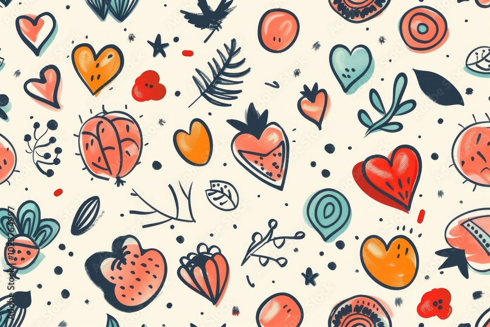 Creative hand-drawn cartoon pattern design. Creative hand-drawn cartoon pattern design.