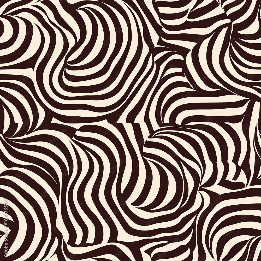 Obraz premium Brown and white wave optical illusion style seamless pattern
