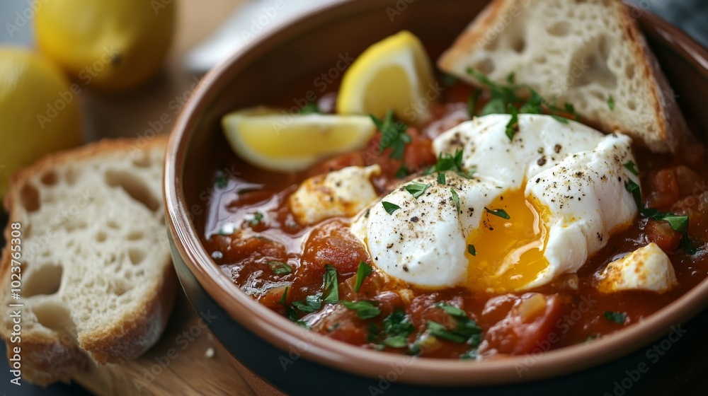 Delicious Poached Eggs with Tomato and Bread Delicious Poached Eggs with Tomato and Bread