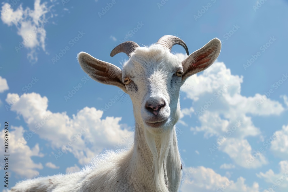 Obraz premium Closeup shoot of a goat on blue sky background