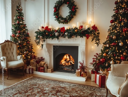 Festive interior decoration with space for text