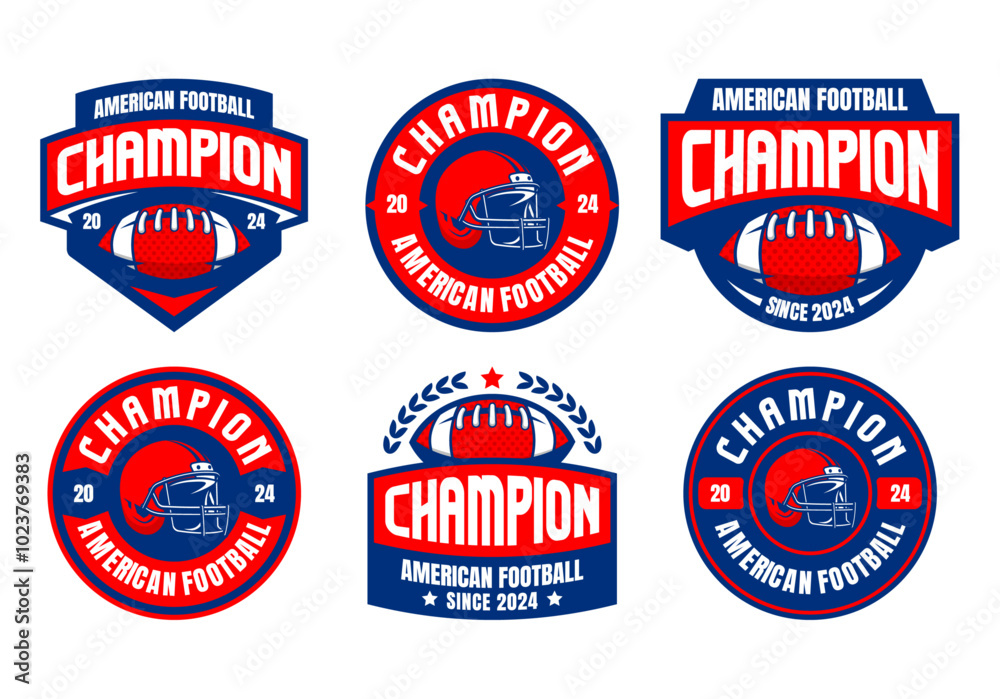 Set of sports logos, games in American football. Football logos collection. American football league labels, emblems and design elements Set of sports logos, games in American football. Football logos collection. American football league labels, emblems and design elements