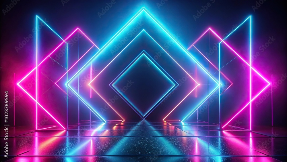 Minimalist abstract neon geometric background with glowing shapes Minimalist abstract neon geometric background with glowing shapes