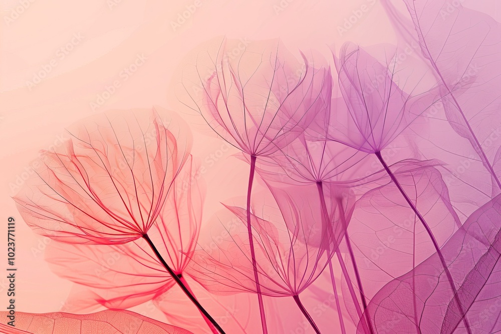 X-ray style flowers in delicate pink and purple tones with soft background X-ray style flowers in delicate pink and purple tones with soft background