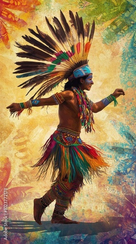 A dancer adorned in colorful feathers showcases cultural pride at a lively festival