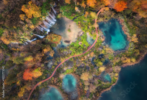Aerial view of waterfall in...