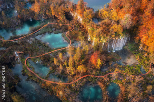 Aerial view of waterfall in...